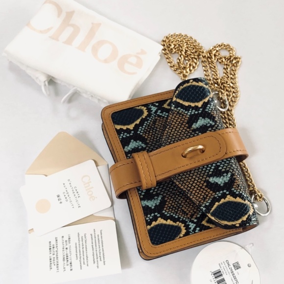 Chloe Mini Aby Chain Snake Python Print Brown Leather Shoulder Bag - Picture 8 of 15
